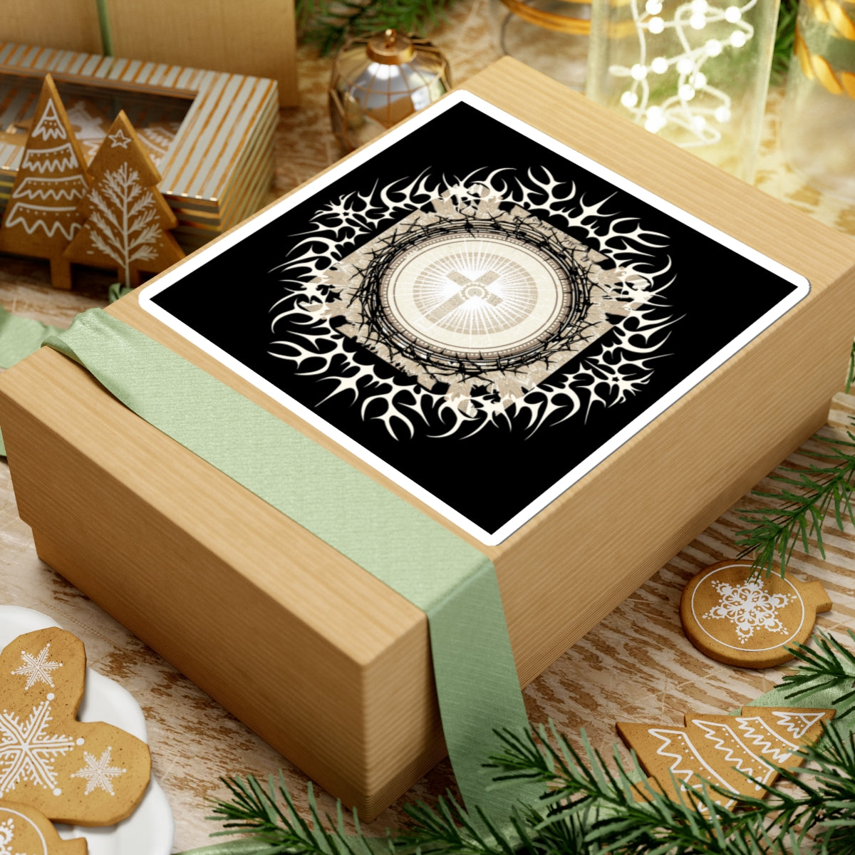 Religious Cross Mandala Sticker — Gothic Tribal Kiss-Cut Decal