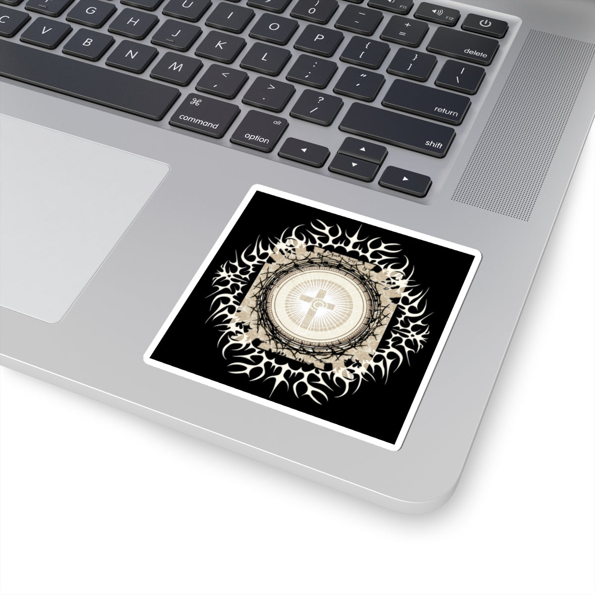 Religious Cross Mandala Sticker — Gothic Tribal Kiss-Cut Decal