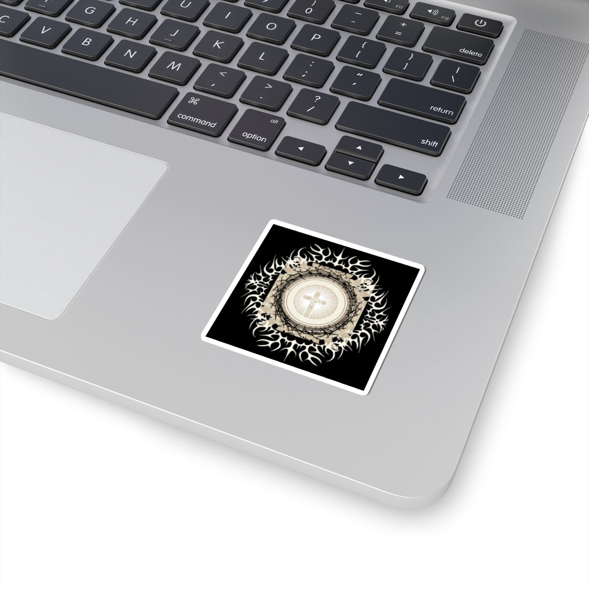 Religious Cross Mandala Sticker — Gothic Tribal Kiss-Cut Decal