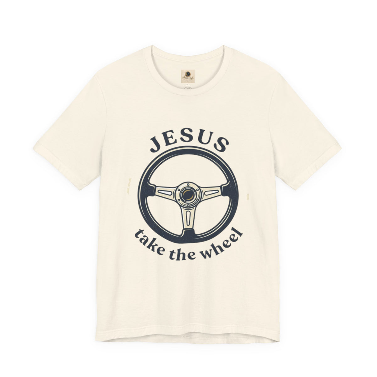 Christian Tee — "Jesus Take the Wheel" Vintage Steering Wheel Graphic