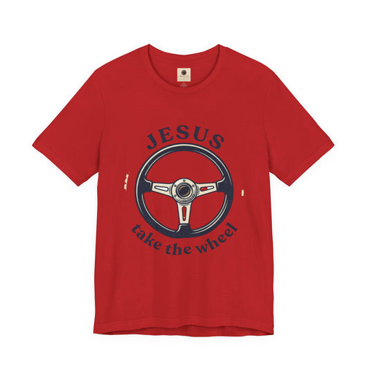 Christian Tee — "Jesus Take the Wheel" Vintage Steering Wheel Graphic