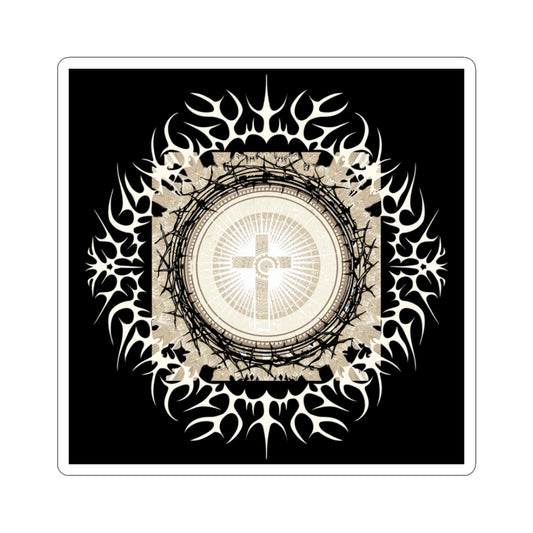 Religious Cross Mandala Sticker — Gothic Tribal Kiss-Cut Decal