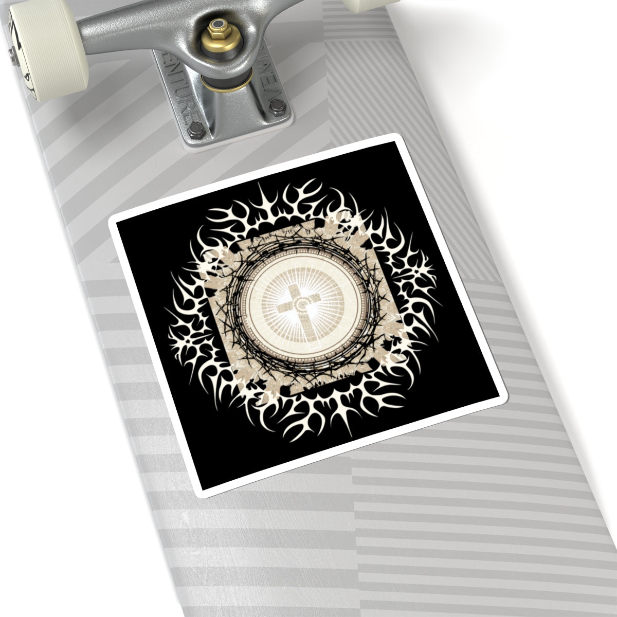 Religious Cross Mandala Sticker — Gothic Tribal Kiss-Cut Decal