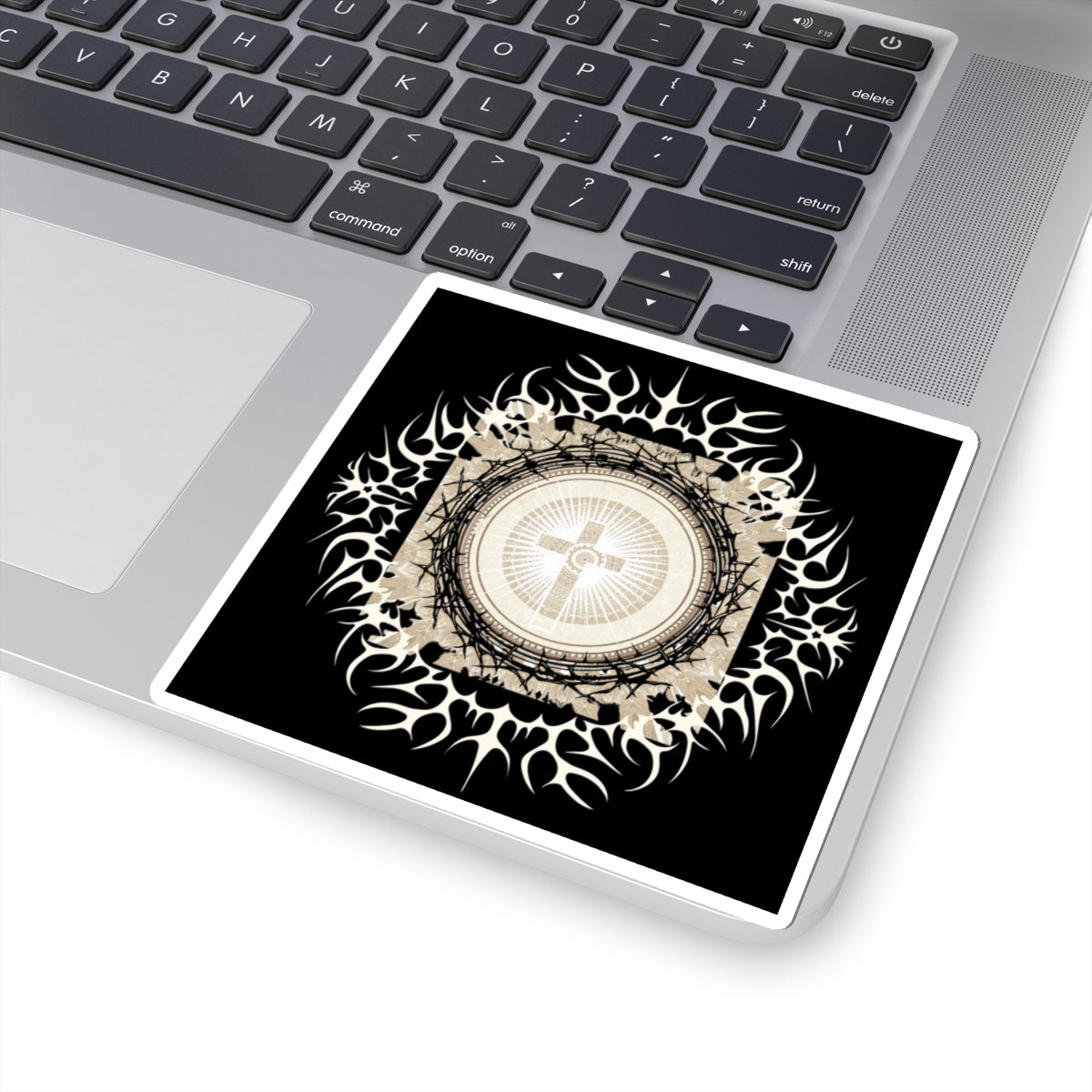 Religious Cross Mandala Sticker — Gothic Tribal Kiss-Cut Decal